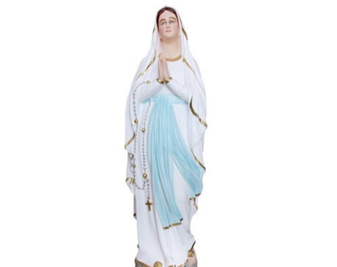 Statue of Our Lady of Lourdes cm 105 (41,33 inches) in hand-decorated resin marble painted eyes or glass, of Italian handicraft production