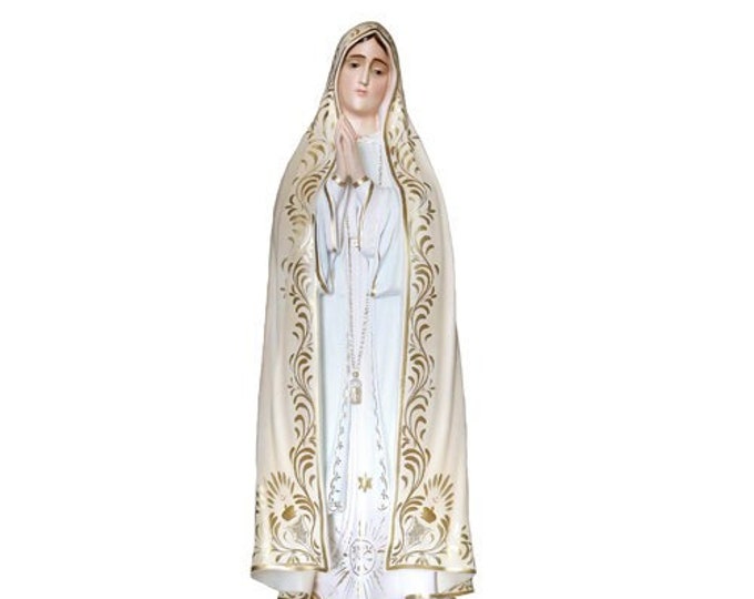 Statue of Our Lady of Fatima cm 85 (33,46 inches) in hand-decorated resin painted eyes or glass, of Italian handicraft production
