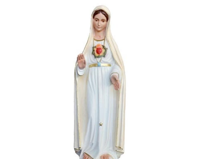 Statue of Our Lady of Fatima II apparition cm 65 (25,59 inches) hand decorated resin painted or glass eyes, made in Italy