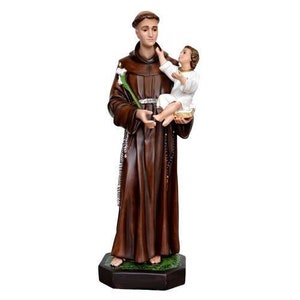 Statue of St. Anthony of Padua in hand-decorated resin, painted eyes or glass, of Italian craftsmanship