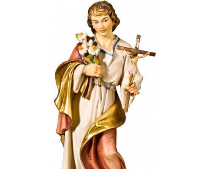 Statue of San Luigi carved in Valgardena wood and decorated by hand, of Italian artisan production