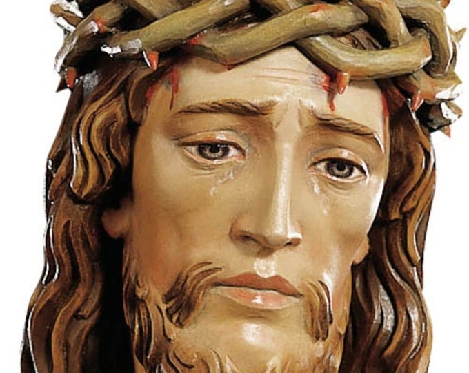 Sculpture bust of Jesus Christ, carved in wood from Val Gardena and decorated by hand of Italian artisan production
