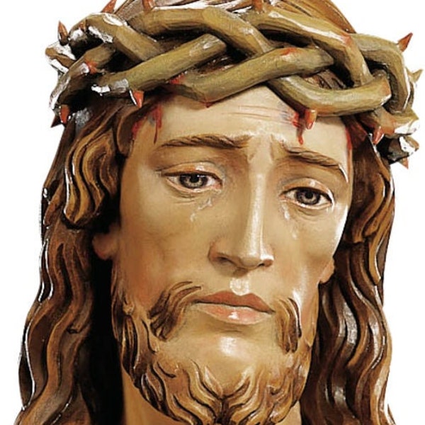 Sculpture bust of Jesus Christ, carved in wood from Val Gardena and decorated by hand of Italian artisan production