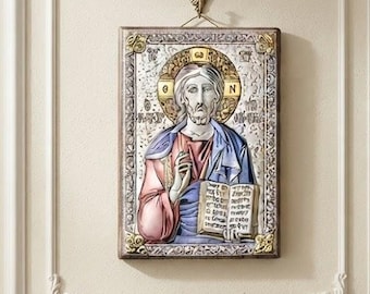 Silver icon of Jesus Christ, various sizes available, handcrafted in Italy