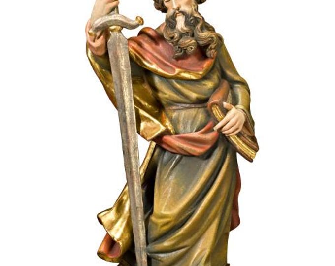 Statue of Saint Paul carved in Valgardena wood, hand-decorated, Italian artisan production, various sizes and decorations