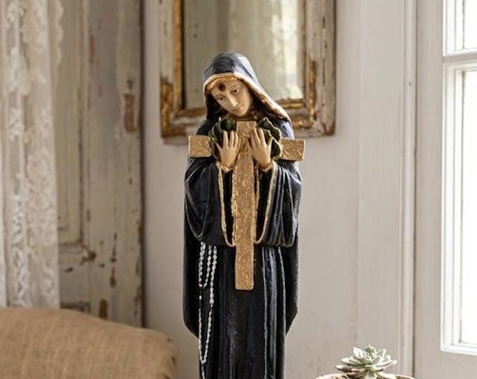 Statue of Saint Rita of Cascia 37 x 13 cm (14.56 x 5.11 inches) in hand-decorated resin, artisanal production, for indoors and outdoors