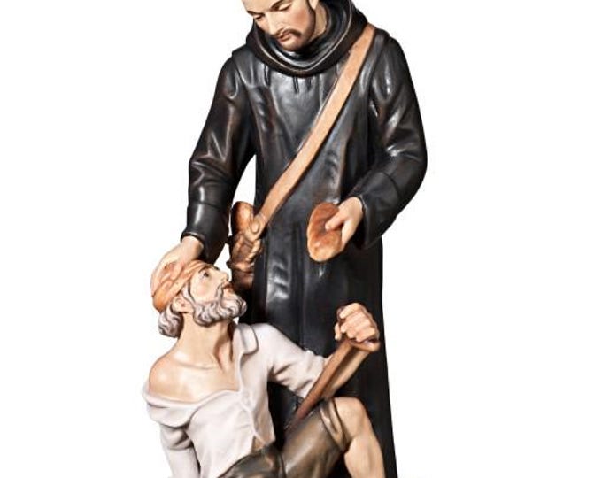 Statue of Saint John of God carved in Valgardena wood, hand-decorated, Italian artisan production, various sizes and decorations