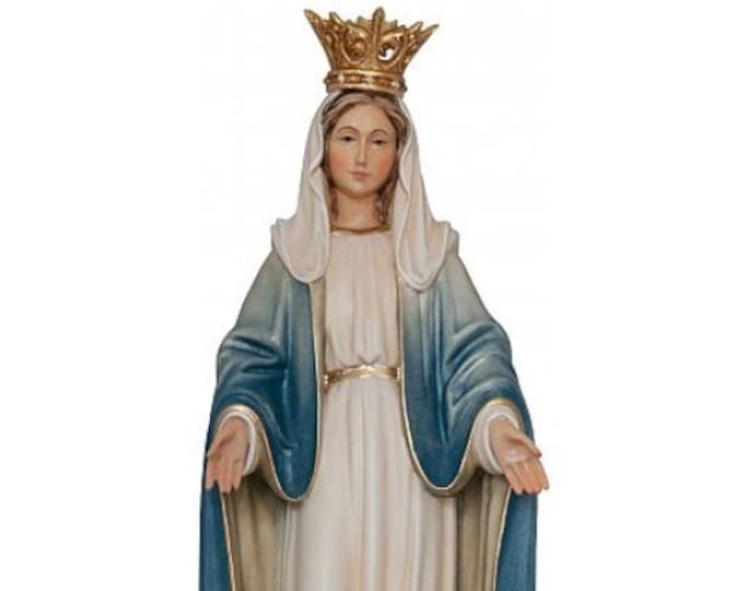 Madonna delle Grazie statue with crown carved in Valgardena wood and hand-decorated, of Italian artisan production