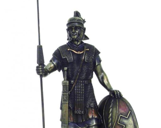 Classical sculpture of the Roman soldier with oval shield, 35 cm (13.77 inches) in bronzed resin marble, handcrafted, made in Italy