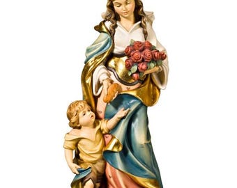 Statue of Saint Elizabeth with a young woman carved in Valgardena wood, hand-decorated, Italian artisan production, various sizes