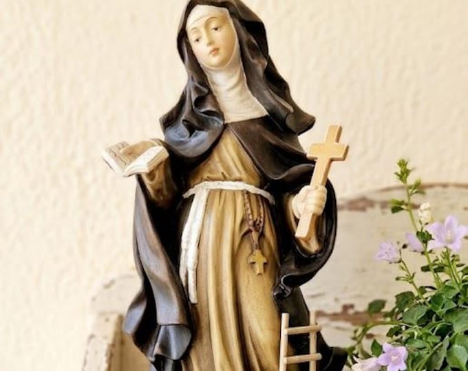 Statue of Sister Angela Merici carved in Valgardena wood and hand-decorated, Italian artisan production, various sizes