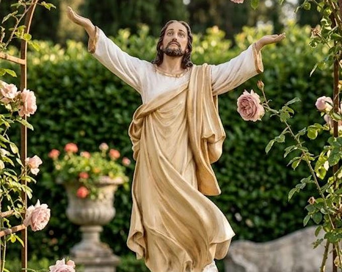 Statue of the Risen Jesus Christ 124 x 58 cm (48.81 x 22.83 inches) in hand-decorated resin marble, artisanal production