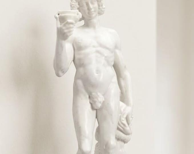 Classical sculpture "Bacco del Michelangelo" made of alabaster powder, marble base, 36 cm (14.17 inch) Made in Italy