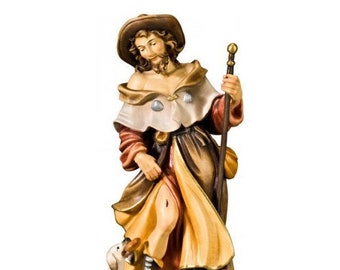 Statue of San Rocco of Montpellier carved in Valgardena wood and hand-decorated, of Italian artisan production