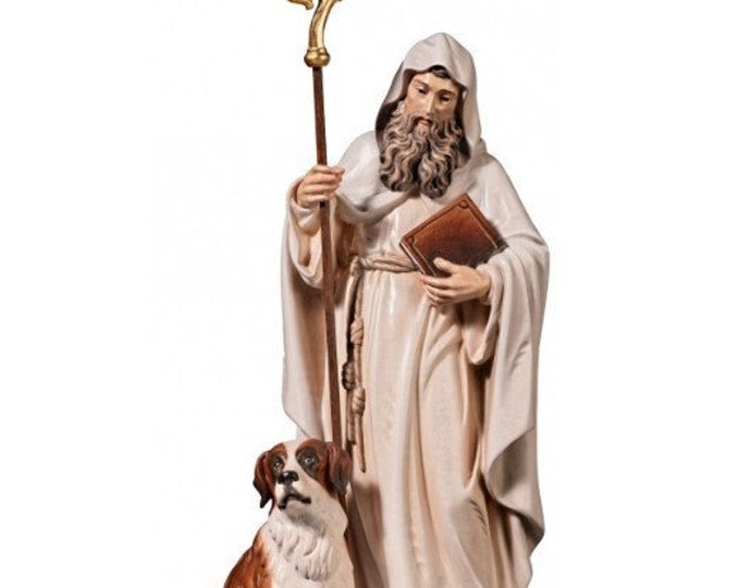 Statue of Saint Bernard carved in Valgardena wood and hand decorated, Italian artisan production