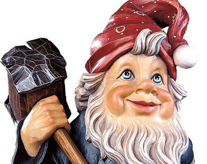 Statue of the Gnome Worker carved in wood of Valgardena and decorated by hand of Italian artisan production