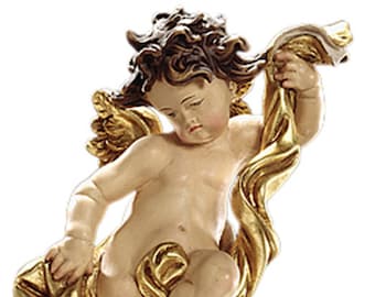 Guardian angel to hang carved in Val Gardena wood and decorated by hand of Italian artisan production