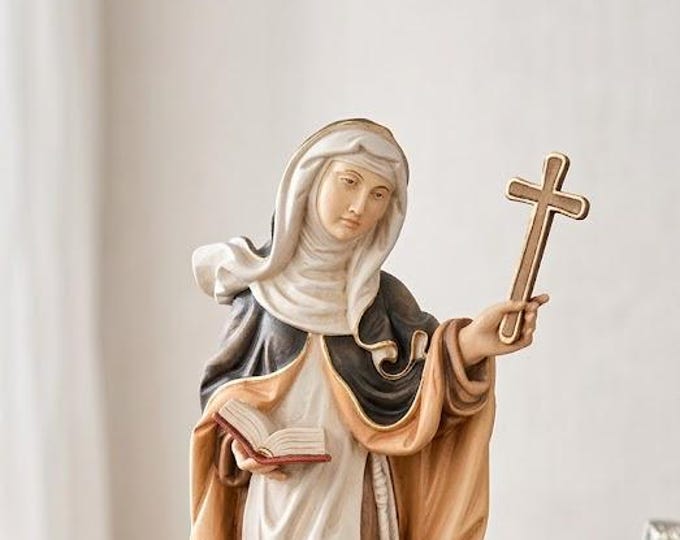 Statue of Saint Angela Merici carved in Valgardena wood and hand-decorated, Italian artisan production.