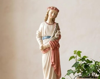 Statue of Saint Philomena 21 cm (8.26 inches) made of alabaster powder, hand-decorated, artisanal production, made in Italy