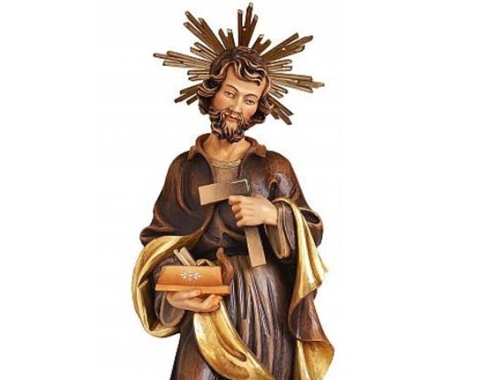Statue of St. Joseph the worker carved in Val Gardena wood and hand decorated of Italian artisan production