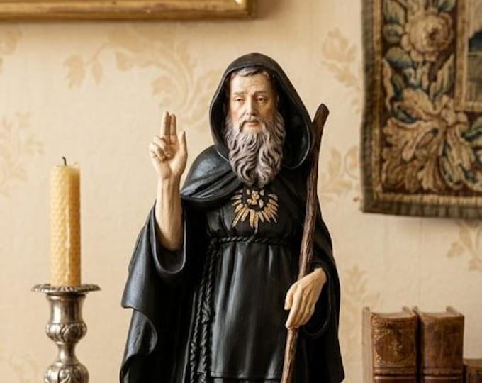 Statue of Saint Francis of Paola 28 cm (11.02 inches) in marble resin hand decorated, Italian artisan production