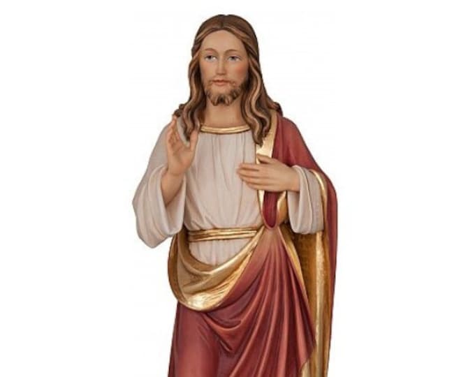 Statue of Jesus blessing, carved in Valgardena wood and hand decorated, Italian artisan production