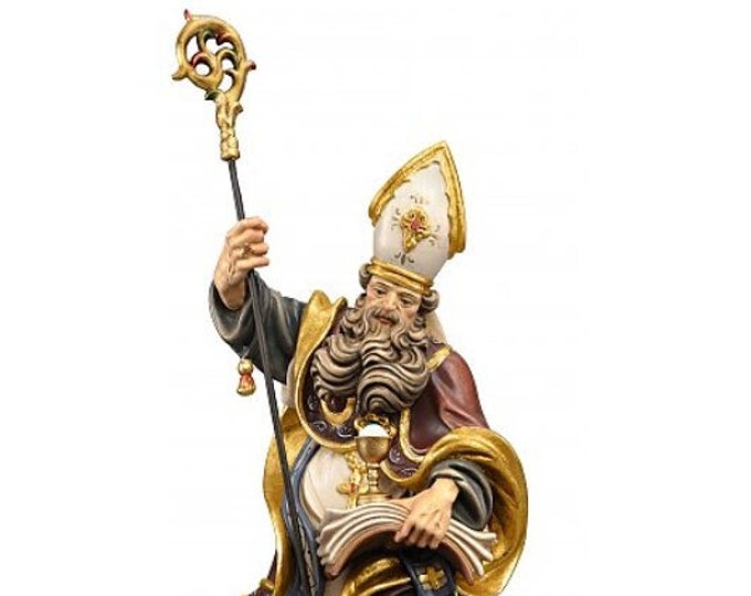 Statue of San Corrado with chalice carved in Valgardena wood and hand-decorated, of Italian artisan production
