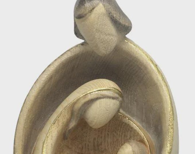 Presepe, Sacra Famiglia abbraccio infinito , scolpito in legno della Valgardena, varie misure disponibili, produzione artigianale italiana