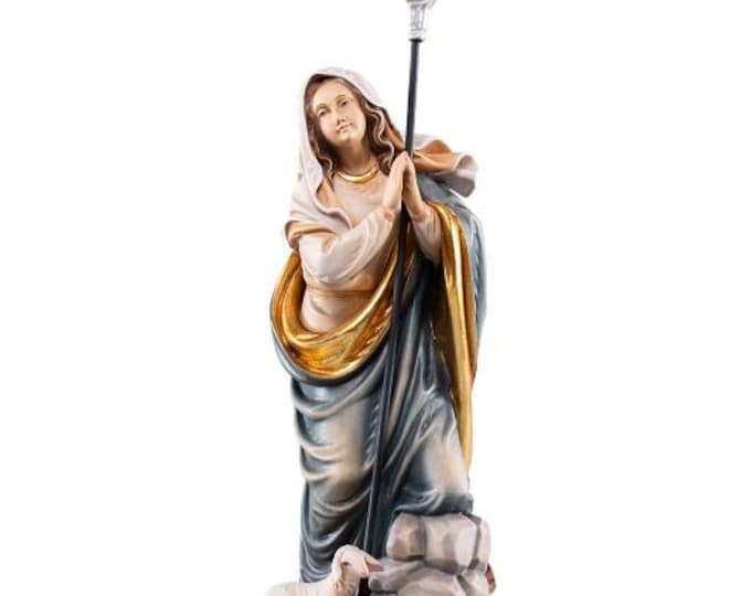 Sculpture of Saint Genevieve carved in Valgardena wood, hand-decorated and handcrafted in Italy.