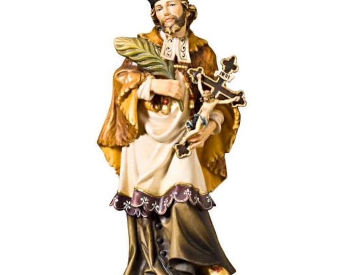 Statue of Saint John of Nepomuk carved in Valgardena wood, hand-decorated, Italian artisan production, various sizes and decorations