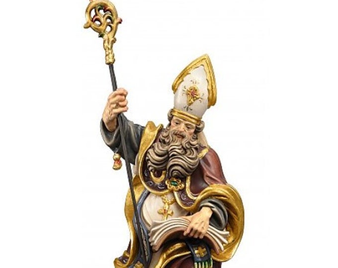 Statue of Saint Ernest with book carved in Valgardena wood and hand-decorated, of Italian artisan production