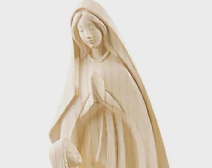Statue of Our Lady of Lourdes carved from natural Valgardena wood, handcrafted in Italy, various sizes.