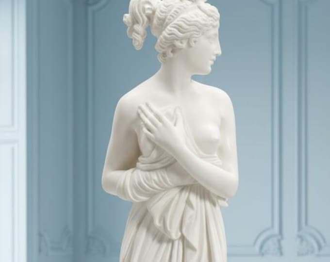Classical sculpture "Venus Italica" by Canova, in alabaster powder, marble base 65 cm (26 inches) Italian artisan production.