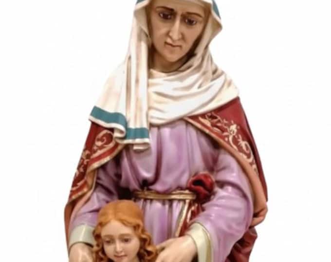 Statue of Saint Anne 84 x 35 cm (33.07 x 13.77 inches) in hand-decorated resin marble, artisanal production