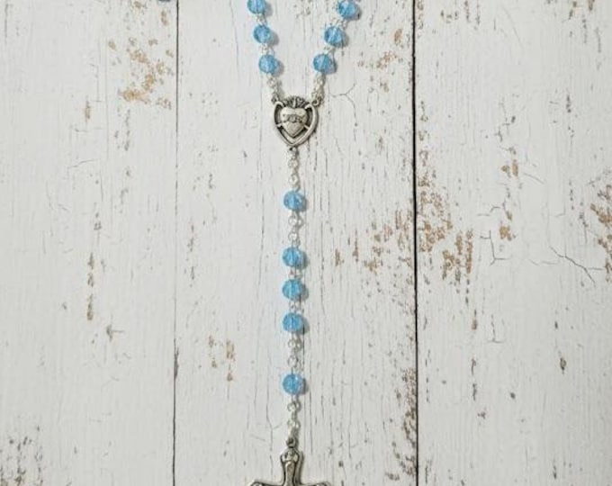 Rosary of the Immaculate Heart of Mary, 50 cm, with half-crystal beads, handcrafted in Italy.