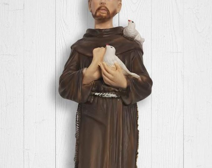 Statue of Saint Francis of Assisi 30 cm (11.81 inches) in marble resin hand decorated, Italian artisan production