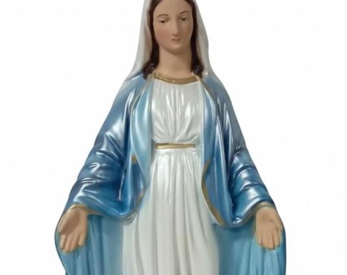 Statue of the Miraculous Madonna 33 cm (12.99 inches) in mother-of-pearl resin decorated by hand, Italian artisan production