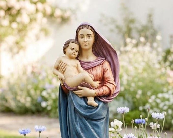 Madonna and Child statue, 60 cm (23.6 inches), hand-decorated marble and resin, Italian artisan production