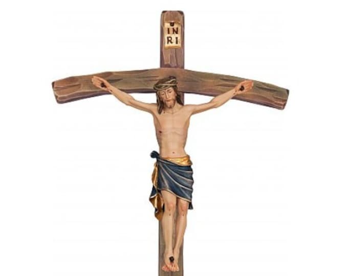 Classic Crucifix, carved in Valgardena wood and hand decorated, various sizes, handcrafted in Italy