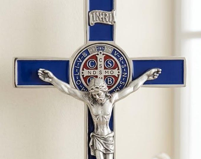 Crucifix of Saint Benedict of Norcia, in colored metal, 20 cm (7.87 inches) various colors available, handcrafted in Italy