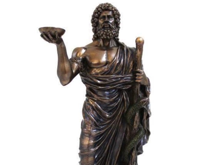 Classical sculpture Aesculapius God of Medicine, 16 cm (6.29 inches) in bronzed resin marble, handcrafted, made in Italy