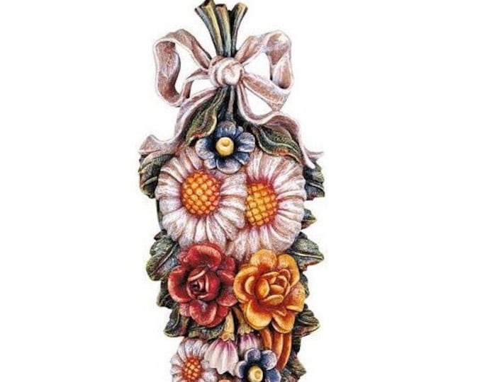 Sculpture composition of Garden flowers, carved in Valgardena wood, hand-decorated, of Italian artisan production