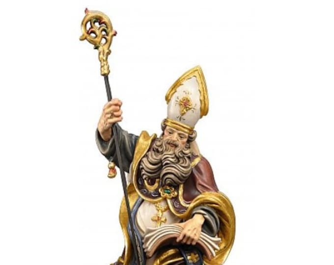 Statue of San Elmar with book carved in Valgardena wood and hand-decorated, of Italian artisan production