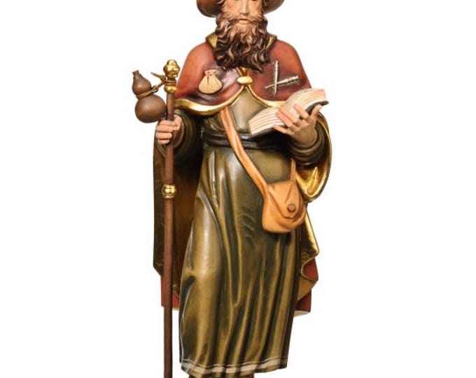 Statue of Saint James of Compostela carved in Valgardena wood and hand-decorated, Italian artisan production, various sizes