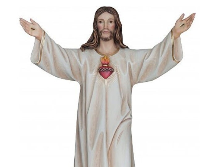 Statue of Jesus the Sacred Heart 100 cm (39.4 inches), carved in Valgardena wood and hand-decorated, of Italian artisan production