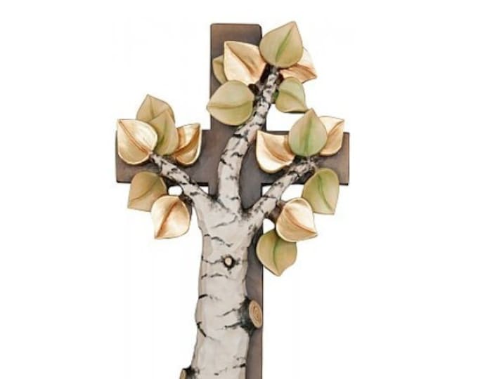 Tree of Life crucifix, carved in Valgardena wood and decorated by hand, various sizes, of Italian artisan production