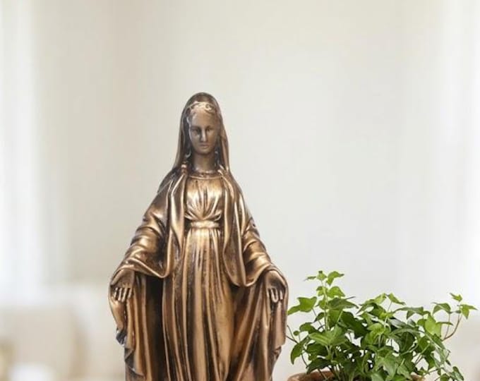 Statue of the Miraculous Madonna 40 cm (15.74 inches) in resin with bronze decoration, handcrafted in Italy