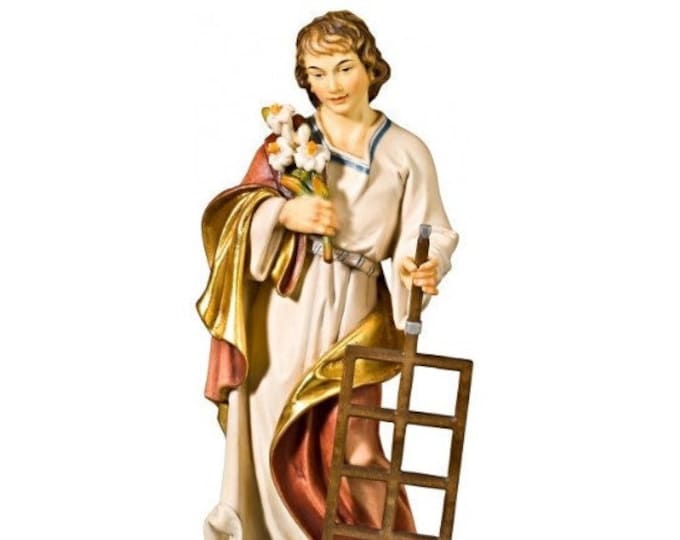 Statue of San Lorenzo carved in Valgardena wood and decorated by hand, of Italian artisan production