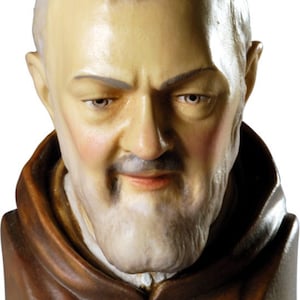 Bust of St. Padre Pio of Pietrelcina carved in Valgardena wood and hand-decorated with Italian craftsmanship