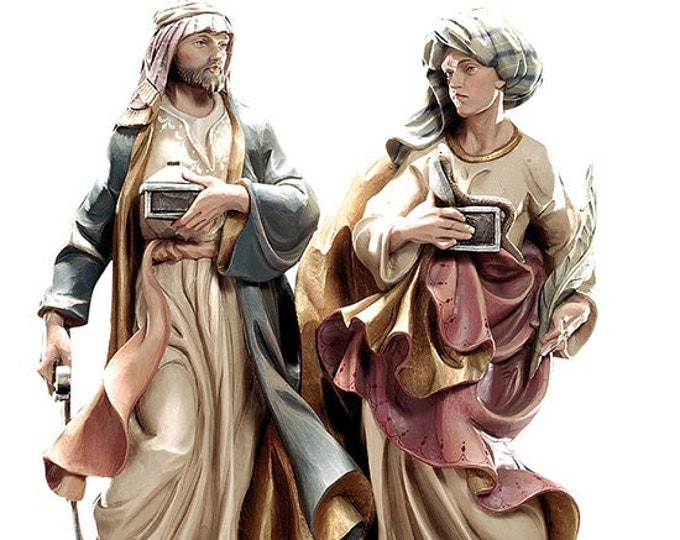 Sculpture statue of Saints Cosmas and Damian carved in Valgardena wood and decorated by hand, of Italian artisan production